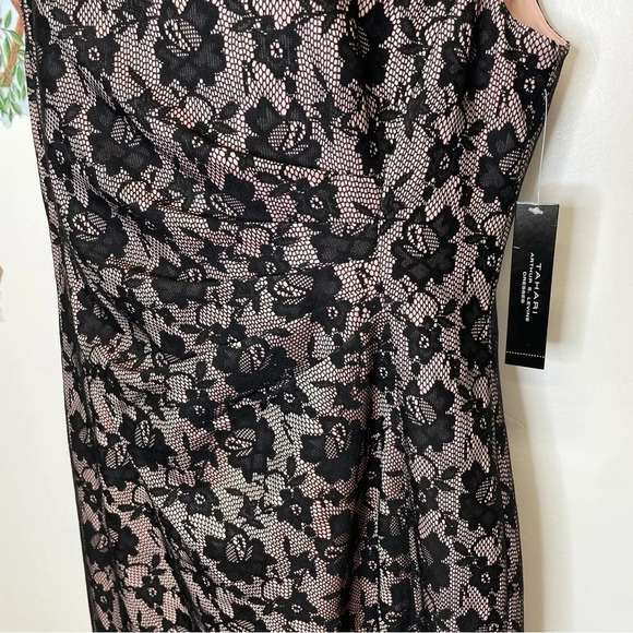 Tahari floral lace mother of bride dress pink and black ruched modest - Picture 4 of 8